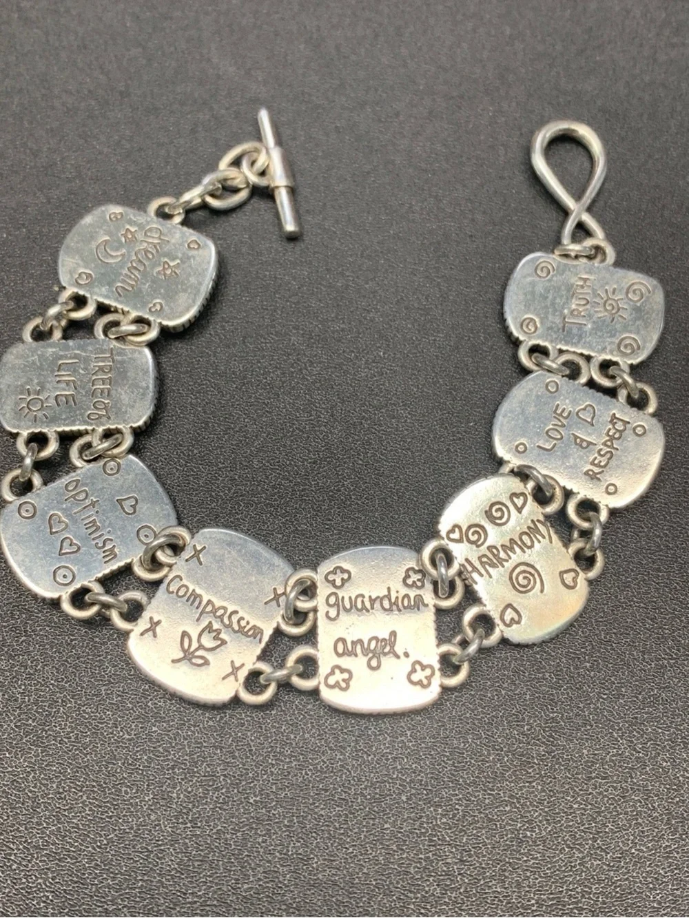 Vintage Brighton Tree Of Life Panel Silver Tone Bracelet Angel Heart Luck 1991